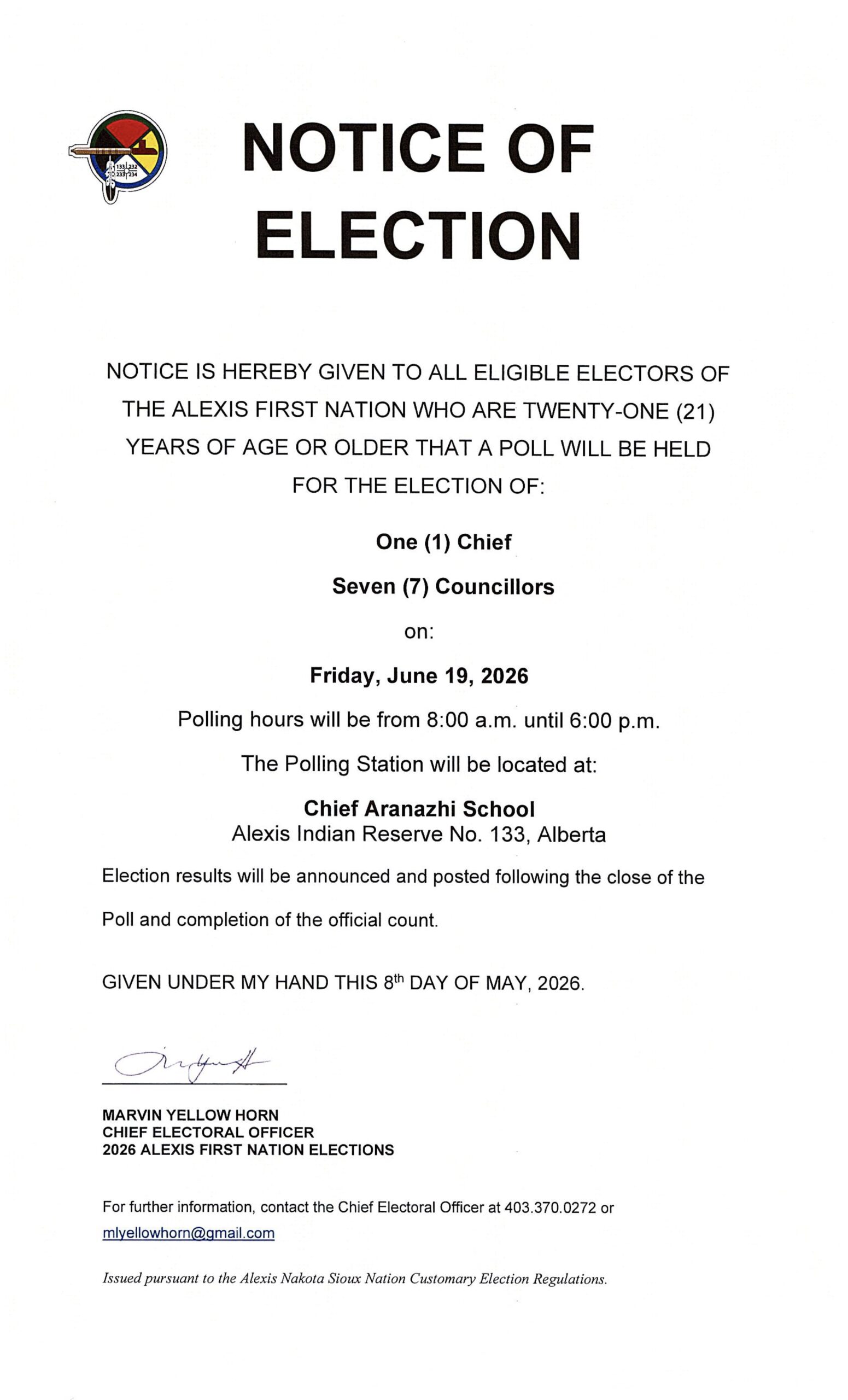 NOTICE OF ELECTION 2026